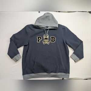 Psycho Bunny Mens 2XLT Black Embossed Bunny Skull Graphic Hoodie Sweatshirt